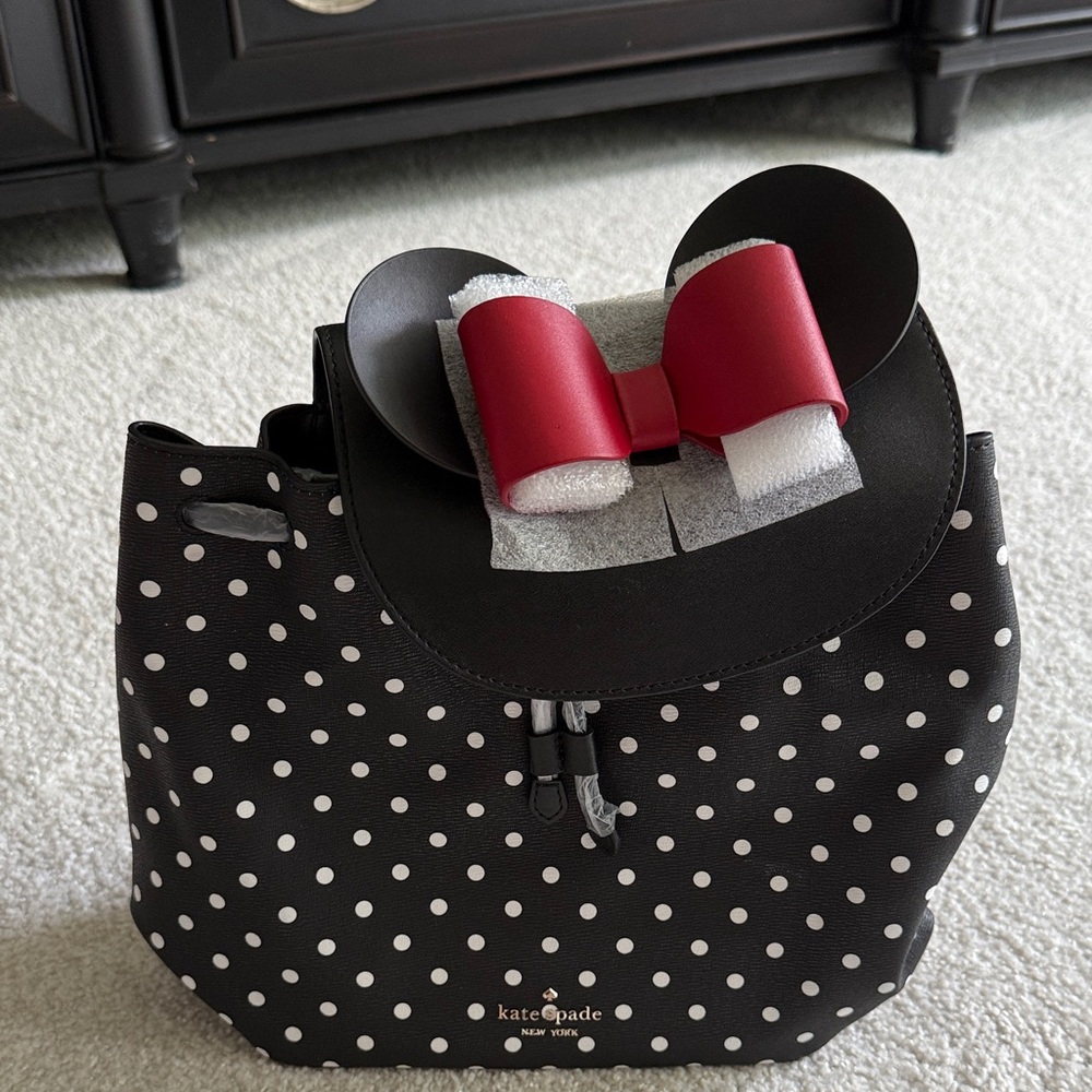Kate Spade Black and White Polka Dot Backpack with Red Bow Minnie inspired
NWT